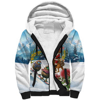 New Zealand and Australia Merry Christmas Sherpa Hoodie Kiwi Birds Skiing and Koala Santa Riding Kangaroo LT03 Unisex Multicolor - Polynesian Pride