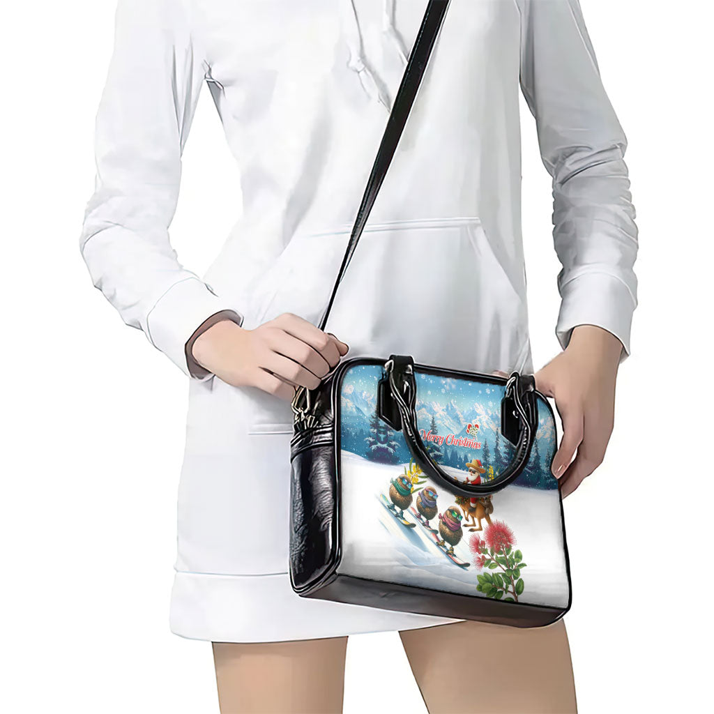 New Zealand and Australia Merry Christmas Shoulder Handbag Kiwi Birds Skiing and Koala Santa Riding Kangaroo