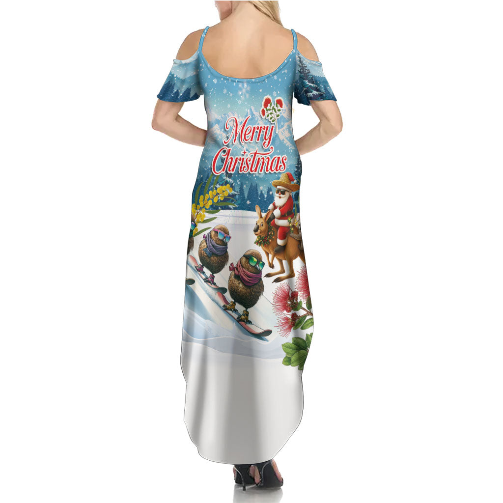 New Zealand and Australia Merry Christmas Summer Maxi Dress Kiwi Birds Skiing and Koala Santa Riding Kangaroo LT03 - Polynesian Pride