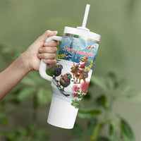 New Zealand and Australia Merry Christmas Tumbler With Handle Kiwi Birds Skiing and Koala Santa Riding Kangaroo LT03 - Polynesian Pride