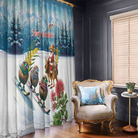 New Zealand and Australia Merry Christmas Window Curtain Kiwi Birds Skiing and Koala Santa Riding Kangaroo