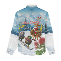 New Zealand and Australia Merry Christmas Women Casual Shirt Kiwi Birds Skiing and Koala Santa Riding Kangaroo LT03 - Polynesian Pride