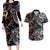 Hawaiian and Japanese Together Couples Matching Long Sleeve Bodycon Dress and Hawaiian Shirt Polynesian Triball Tattoo Koi Carps and Sakura