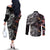 Hawaiian and Japanese Together Couples Matching Off The Shoulder Long Sleeve Dress and Long Sleeve Button Shirt Polynesian Triball Tattoo Koi Carps and Sakura