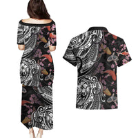 Hawaiian and Japanese Together Couples Matching Puletasi and Hawaiian Shirt Polynesian Triball Tattoo Koi Carps and Sakura LT03 - Polynesian Pride