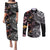 Hawaiian and Japanese Together Couples Matching Puletasi and Long Sleeve Button Shirt Polynesian Triball Tattoo Koi Carps and Sakura