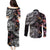 Hawaiian and Japanese Together Couples Matching Puletasi and Long Sleeve Button Shirt Polynesian Triball Tattoo Koi Carps and Sakura