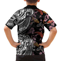 Hawaiian and Japanese Together Family Matching Long Sleeve Bodycon Dress and Hawaiian Shirt Polynesian Triball Tattoo Koi Carps and Sakura LT03 - Polynesian Pride