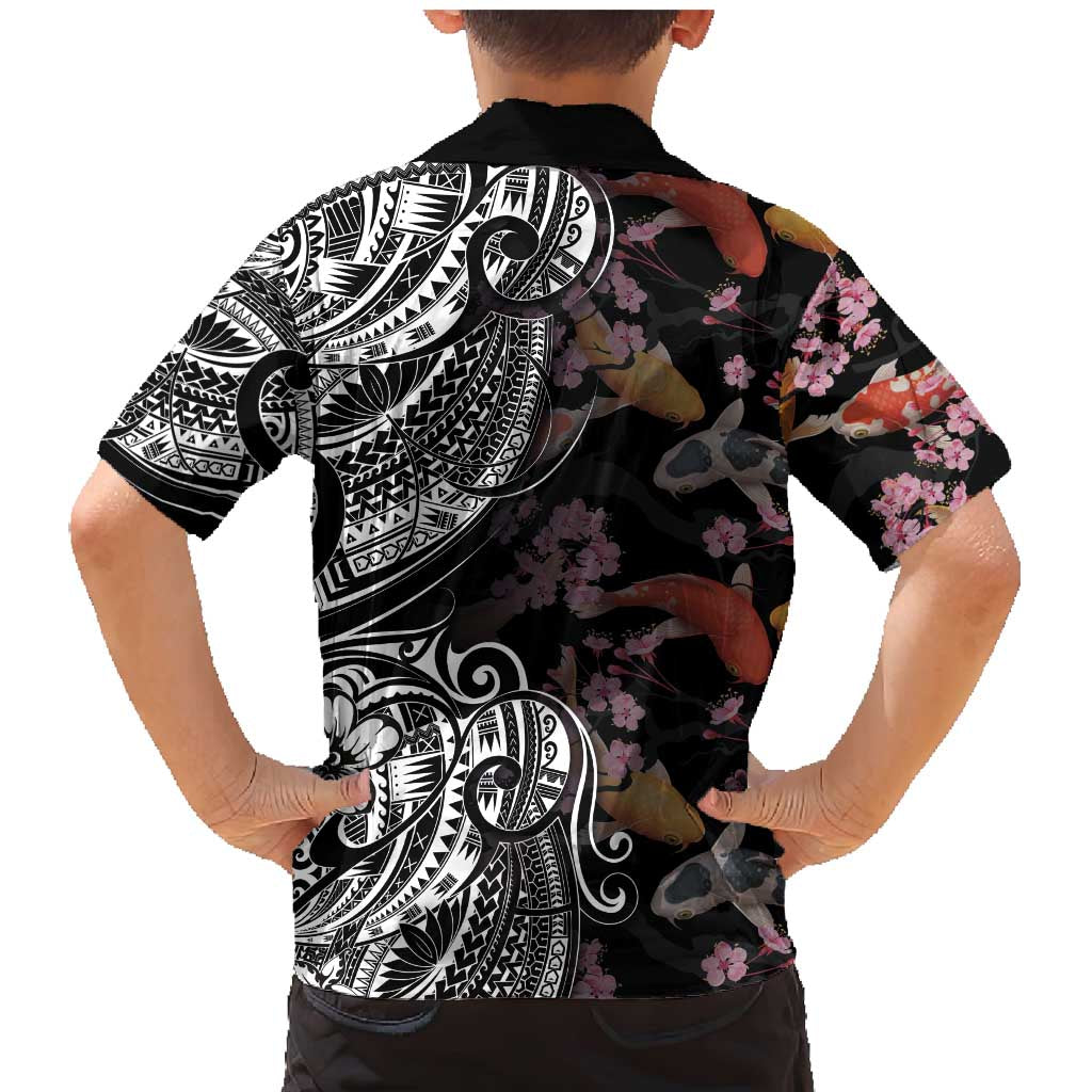 Hawaiian and Japanese Together Family Matching Mermaid Dress and Hawaiian Shirt Polynesian Triball Tattoo Koi Carps and Sakura LT03 - Polynesian Pride