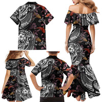 Hawaiian and Japanese Together Family Matching Mermaid Dress and Hawaiian Shirt Polynesian Triball Tattoo Koi Carps and Sakura LT03 - Polynesian Pride