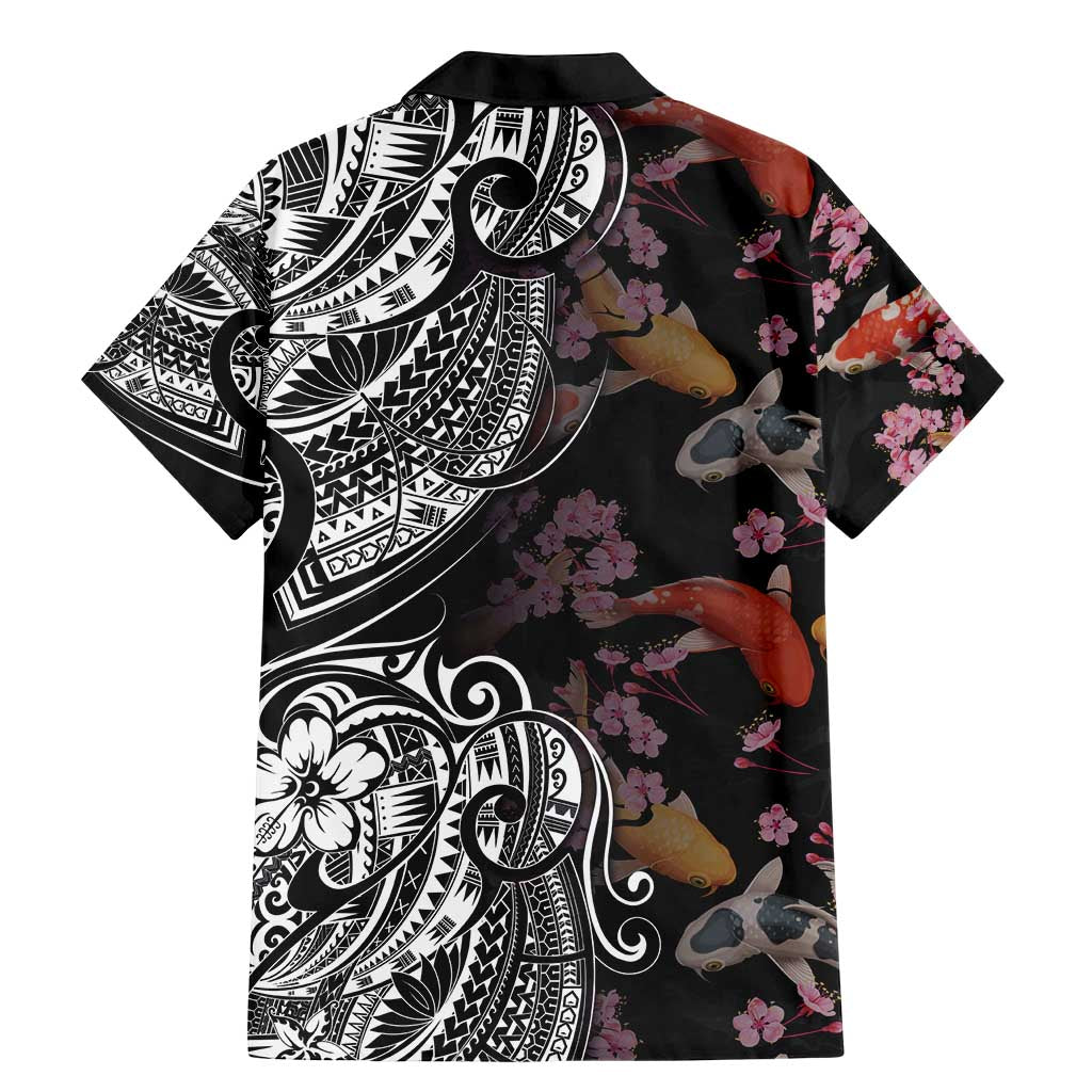 Hawaiian and Japanese Together Family Matching Mermaid Dress and Hawaiian Shirt Polynesian Triball Tattoo Koi Carps and Sakura LT03 - Polynesian Pride