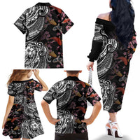 Hawaiian and Japanese Together Family Matching Off The Shoulder Long Sleeve Dress and Hawaiian Shirt Polynesian Triball Tattoo Koi Carps and Sakura LT03 - Polynesian Pride