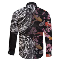Hawaiian and Japanese Together Family Matching Off Shoulder Maxi Dress and Hawaiian Shirt Polynesian Triball Tattoo Koi Carps and Sakura LT03 - Polynesian Pride