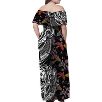 Hawaiian and Japanese Together Family Matching Off Shoulder Maxi Dress and Hawaiian Shirt Polynesian Triball Tattoo Koi Carps and Sakura LT03 - Polynesian Pride