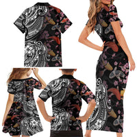 Hawaiian and Japanese Together Family Matching Short Sleeve Bodycon Dress and Hawaiian Shirt Polynesian Triball Tattoo Koi Carps and Sakura LT03 - Polynesian Pride