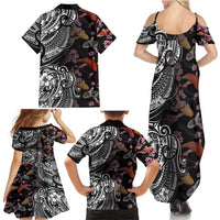 Hawaiian and Japanese Together Family Matching Summer Maxi Dress and Hawaiian Shirt Polynesian Triball Tattoo Koi Carps and Sakura LT03 - Polynesian Pride
