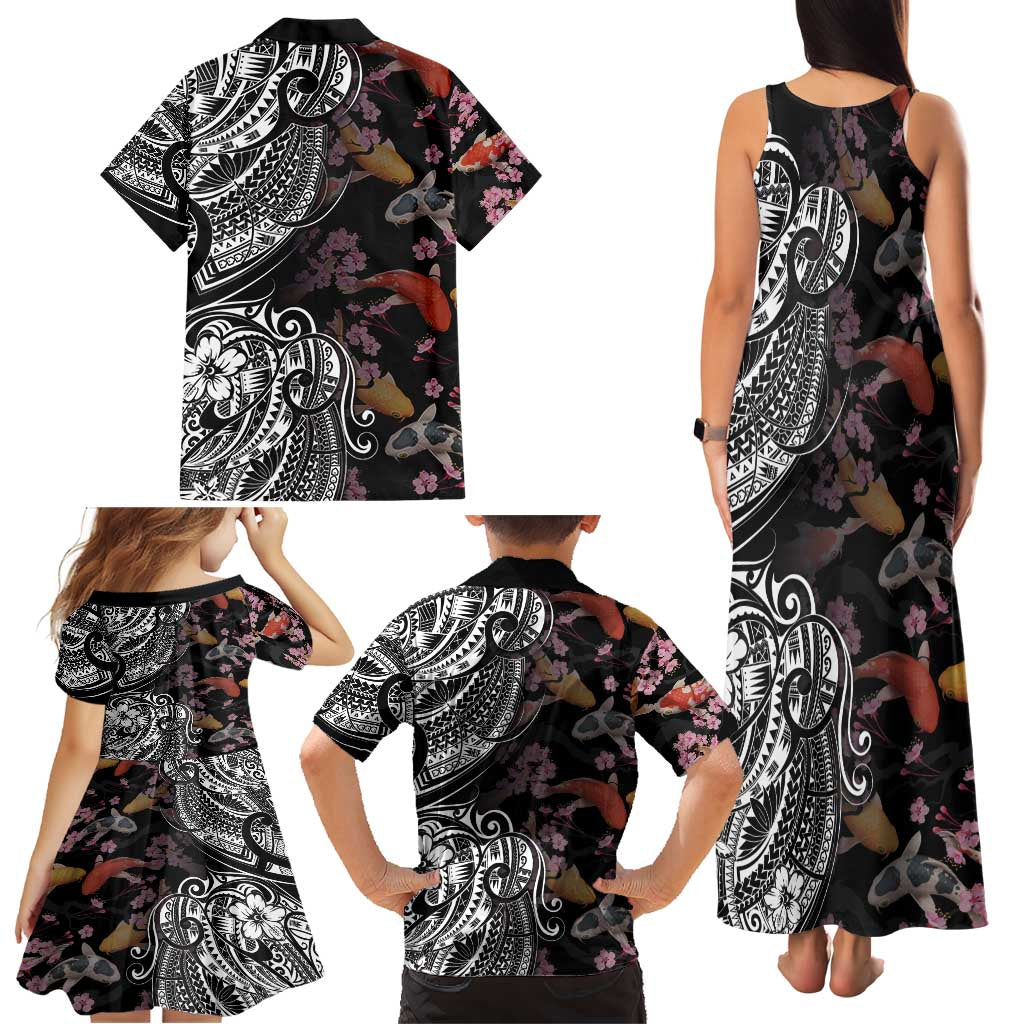 Hawaiian and Japanese Together Family Matching Tank Maxi Dress and Hawaiian Shirt Polynesian Triball Tattoo Koi Carps and Sakura LT03 - Polynesian Pride