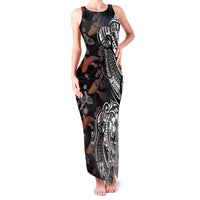 Hawaiian and Japanese Together Family Matching Tank Maxi Dress and Hawaiian Shirt Polynesian Triball Tattoo Koi Carps and Sakura LT03 Mom's Dress Black - Polynesian Pride