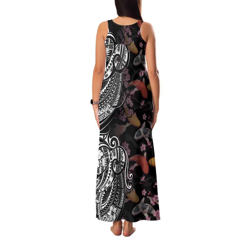Hawaiian and Japanese Together Family Matching Tank Maxi Dress and Hawaiian Shirt Polynesian Triball Tattoo Koi Carps and Sakura LT03 - Polynesian Pride