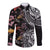 Hawaiian and Japanese Together Long Sleeve Button Shirt Polynesian Triball Tattoo Koi Carps and Sakura