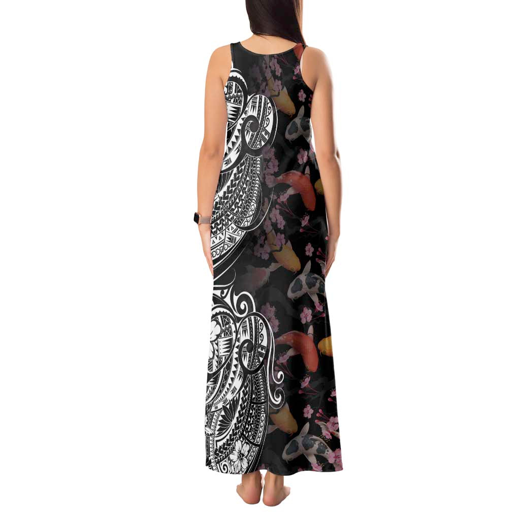 Hawaiian and Japanese Together Tank Maxi Dress Polynesian Triball Tattoo Koi Carps and Sakura