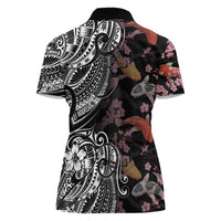 Hawaiian and Japanese Together Women Polo Shirt Polynesian Triball Tattoo Koi Carps and Sakura LT03 - Polynesian Pride