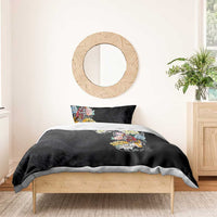 Hawaiian and Japanese Together Bedding Set Colorful Traditional Japanese Tattoo and Kakau Pattern Black Color