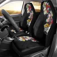 Hawaiian and Japanese Together Car Seat Cover Colorful Traditional Japanese Tattoo and Kakau Pattern Black Color LT03 - Polynesian Pride