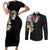 Hawaiian and Japanese Together Couples Matching Short Sleeve Bodycon Dress and Long Sleeve Button Shirt Colorful Traditional Japanese Tattoo and Kakau Pattern Black Color