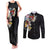 Hawaiian and Japanese Together Couples Matching Tank Maxi Dress and Long Sleeve Button Shirt Colorful Traditional Japanese Tattoo and Kakau Pattern Black Color