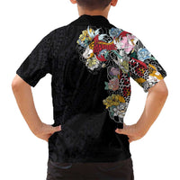 Hawaiian and Japanese Together Family Matching Off Shoulder Maxi Dress and Hawaiian Shirt Colorful Traditional Japanese Tattoo and Kakau Pattern Black Color LT03 - Polynesian Pride