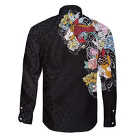 Hawaiian and Japanese Together Family Matching Off Shoulder Maxi Dress and Hawaiian Shirt Colorful Traditional Japanese Tattoo and Kakau Pattern Black Color LT03 - Polynesian Pride