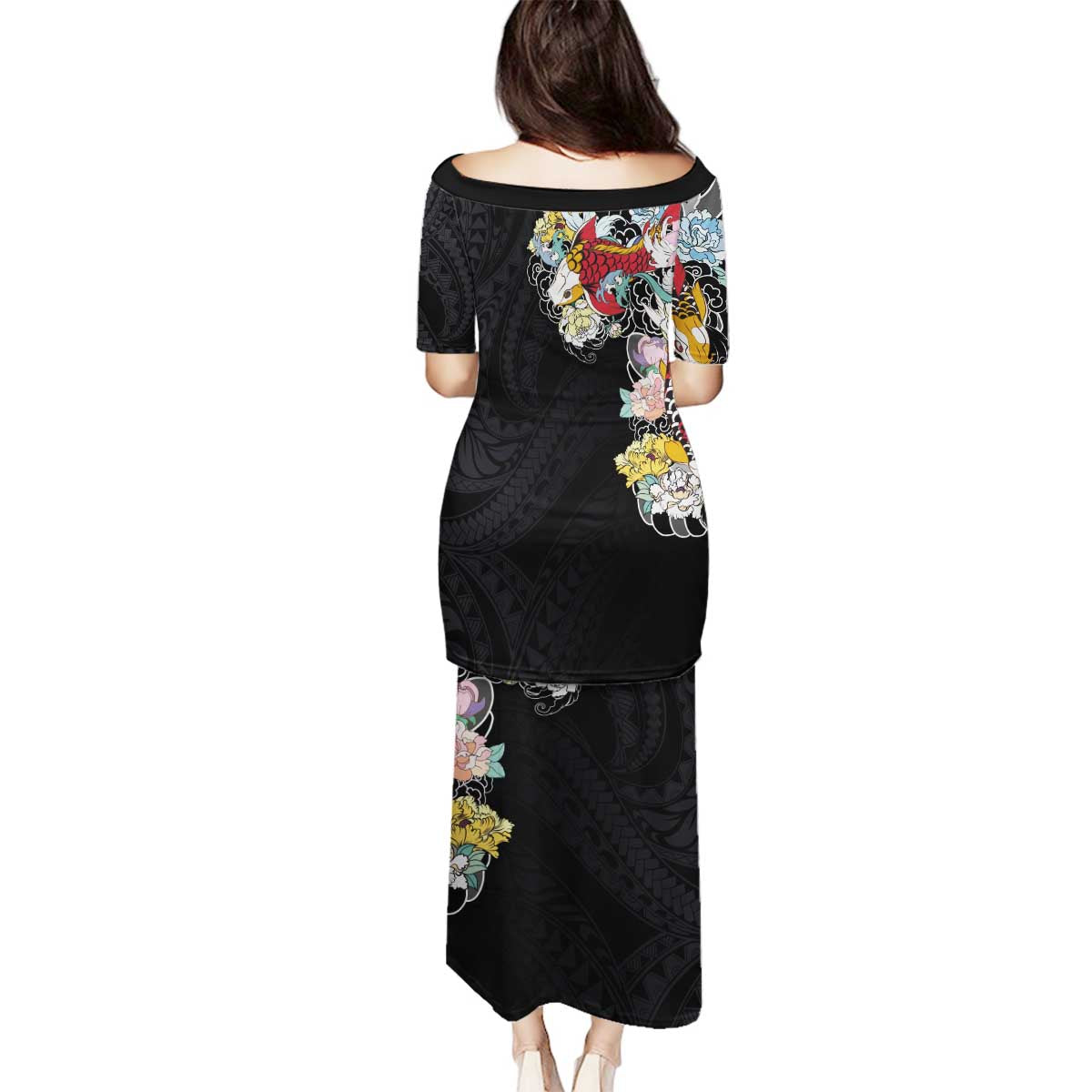 Hawaiian and Japanese Together Family Matching Puletasi and Hawaiian Shirt Colorful Traditional Japanese Tattoo and Kakau Pattern Black Color LT03 - Polynesian Pride