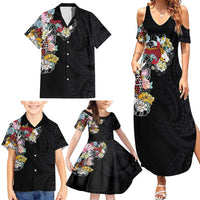 Hawaiian and Japanese Together Family Matching Summer Maxi Dress and Hawaiian Shirt Colorful Traditional Japanese Tattoo and Kakau Pattern Black Color LT03 - Polynesian Pride