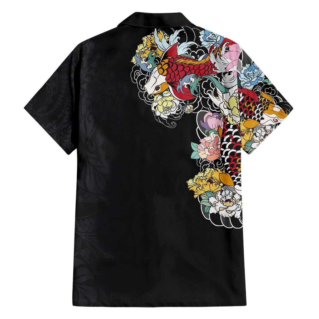 Hawaiian and Japanese Together Family Matching Summer Maxi Dress and Hawaiian Shirt Colorful Traditional Japanese Tattoo and Kakau Pattern Black Color LT03 - Polynesian Pride