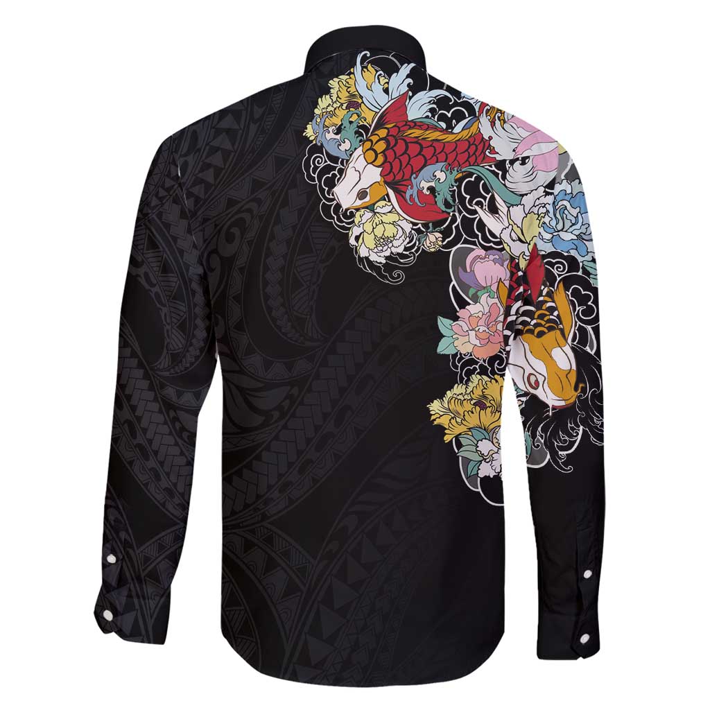 Hawaiian and Japanese Together Family Matching Tank Maxi Dress and Hawaiian Shirt Colorful Traditional Japanese Tattoo and Kakau Pattern Black Color LT03 - Polynesian Pride