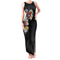 Hawaiian and Japanese Together Family Matching Tank Maxi Dress and Hawaiian Shirt Colorful Traditional Japanese Tattoo and Kakau Pattern Black Color LT03 Mom's Dress Black - Polynesian Pride