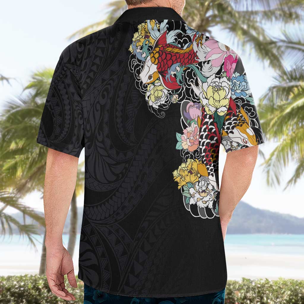 Hawaiian and Japanese Together Hawaiian Shirt Colorful Traditional Japanese Tattoo and Kakau Pattern Black Color LT03 - Polynesian Pride