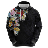 Hawaiian and Japanese Together Hoodie Colorful Traditional Japanese Tattoo and Kakau Pattern Black Color LT03 - Polynesian Pride