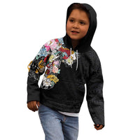 Hawaiian and Japanese Together Kid Hoodie Colorful Traditional Japanese Tattoo and Kakau Pattern Black Color LT03 - Polynesian Pride