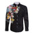 Hawaiian and Japanese Together Long Sleeve Button Shirt Colorful Traditional Japanese Tattoo and Kakau Pattern Black Color