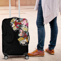 Hawaiian and Japanese Together Luggage Cover Colorful Traditional Japanese Tattoo and Kakau Pattern Black Color LT03 Black - Polynesian Pride