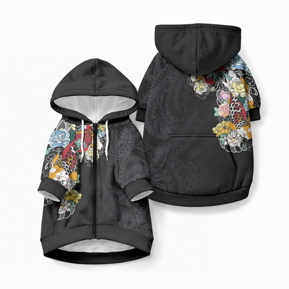 Hawaiian and Japanese Together Pet Hoodie LT03 Zip-up Black - Polynesian Pride