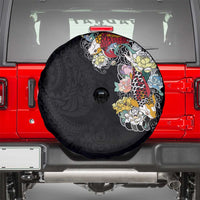 Hawaiian and Japanese Together Spare Tire Cover Colorful Traditional Japanese Tattoo and Kakau Pattern Black Color LT03 - Polynesian Pride