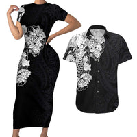 Hawaiian and Japanese Together Couples Matching Short Sleeve Bodycon Dress and Hawaiian Shirt Japanese Koi Fish Tattoo and Kakau Pattern Black Color LT03 Black - Polynesian Pride