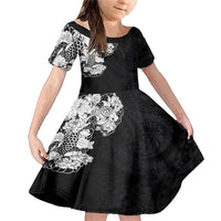 Hawaiian and Japanese Together Family Matching Mermaid Dress and Hawaiian Shirt Japanese Koi Fish Tattoo and Kakau Pattern Black Color LT03 Daughter's Dress Black - Polynesian Pride