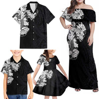 Hawaiian and Japanese Together Family Matching Off Shoulder Maxi Dress and Hawaiian Shirt Japanese Koi Fish Tattoo and Kakau Pattern Black Color LT03 - Polynesian Pride