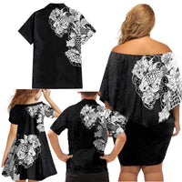 Hawaiian and Japanese Together Family Matching Off Shoulder Short Dress and Hawaiian Shirt Japanese Koi Fish Tattoo and Kakau Pattern Black Color LT03 - Polynesian Pride