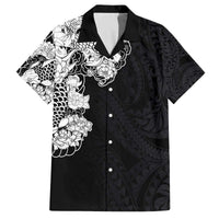 Hawaiian and Japanese Together Family Matching Puletasi and Hawaiian Shirt Japanese Koi Fish Tattoo and Kakau Pattern Black Color LT03 Dad's Shirt - Short Sleeve Black - Polynesian Pride