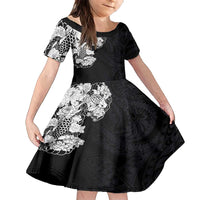 Hawaiian and Japanese Together Family Matching Summer Maxi Dress and Hawaiian Shirt Japanese Koi Fish Tattoo and Kakau Pattern Black Color LT03 Daughter's Dress Black - Polynesian Pride